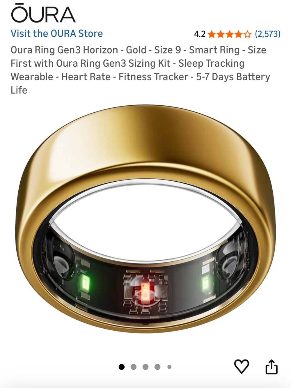Oura Ring Gen3 Horizon Smart Ring - Gold with Black Inner Band